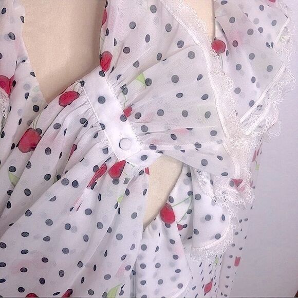 Revolve NBD White Ruffle Blouse Maraschino Top in Cherry Dot NWOT S - Picture 12 of 15